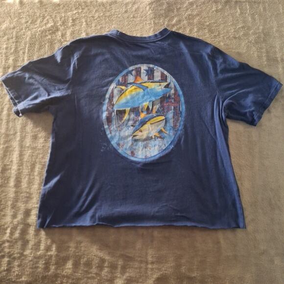 Y2k 2006 Guy Harvey T-Shirt Size Large Cut Off Saltwater Fish Pelagic Blue - Picture 4 of 6